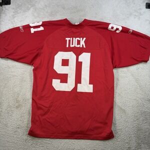 New York Giant Justin Tuck Jersey Men XL 52 Red Reebok NFL #91 On Field Football
